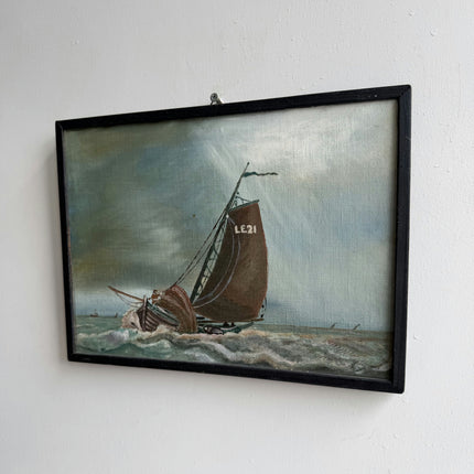 Expressive Seascape Oil Painting "Sailing Boat" Detailed Small Artwork Holland Art Shop