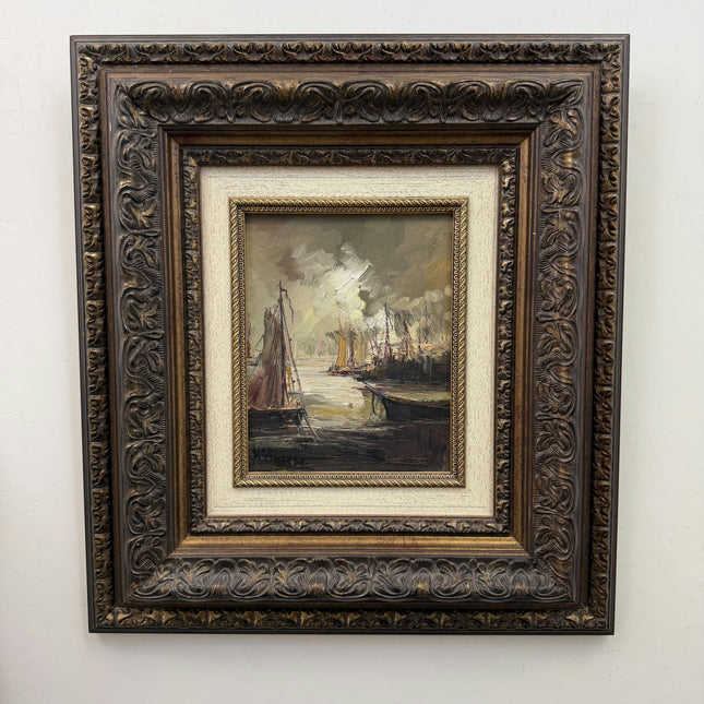 Expressive Seascape Oil Painting "Fishing Boats" Timeless Artwork Holland Art Shop