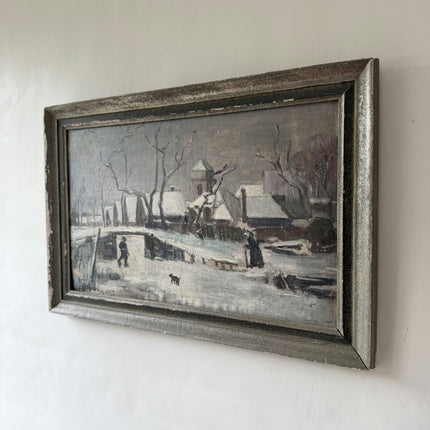 Authentic Winter Landscape Oil Painting "Snow Village" Vintage Artwork Holland Art Shop