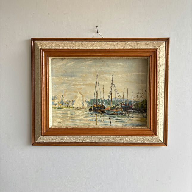 Elegant Harbor Scene Oil Painting "Framed Painting" Detailed Small Art Holland Art Shop