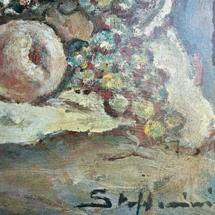 Vintage Flowery Still Life Oil Painting "Fruit Bowl" Refined Small Artwork Holland Art Shop