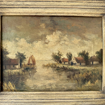 Timeless Landscape Oil Painting "Gilded Frame" Vintage Small Artwork Holland Art Shop