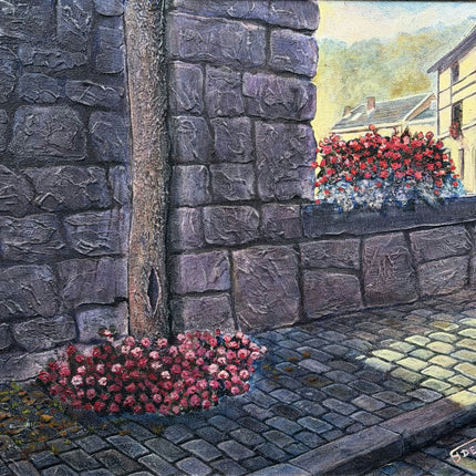 Original Cityscape Acrylic Paint "Stone Wall" Vintage Art Holland Art Shop