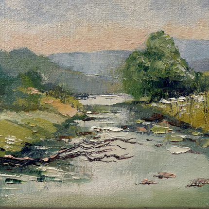 Vintage Landscape Oil Painting "River Stream" Authentic Small Art Holland Art Shop