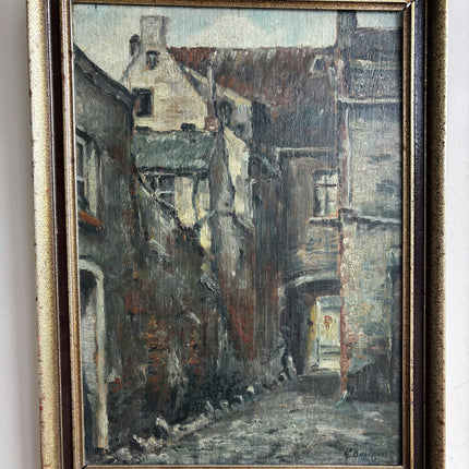 Original Cityscape Oil Painting "Canal Boats" Refined Small Art Holland Art Shop