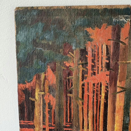 Vintage Landscape Oil Painting "Tall Trees" Handcrafted Small Art Holland Art Shop