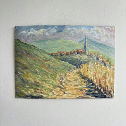 Authentic Landscape Oil Painting "Village Church" Expressive Small Artwork Holland Art Shop