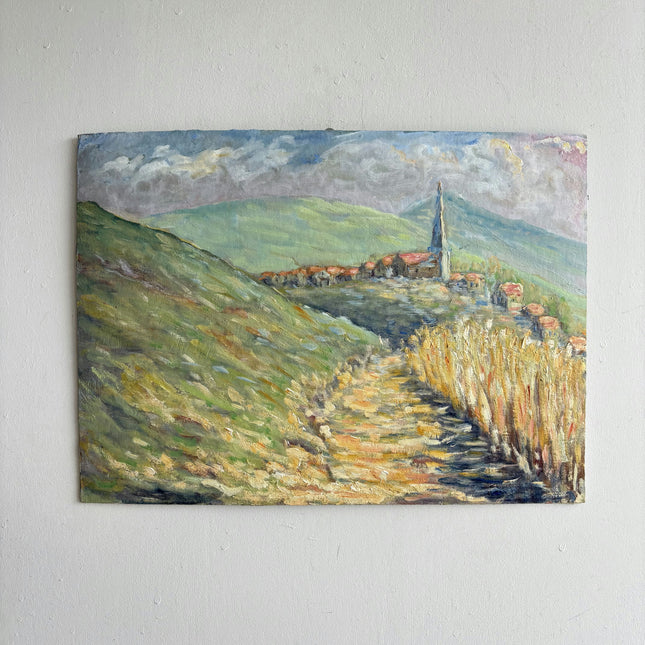 Authentic Landscape Oil Painting "Village Church" Expressive Small Artwork Holland Art Shop