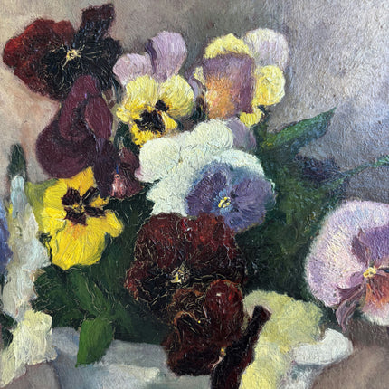 Elegant Floral Still Life Oil Painting "Pansy Bouquet" Rustic Art Holland Art Shop