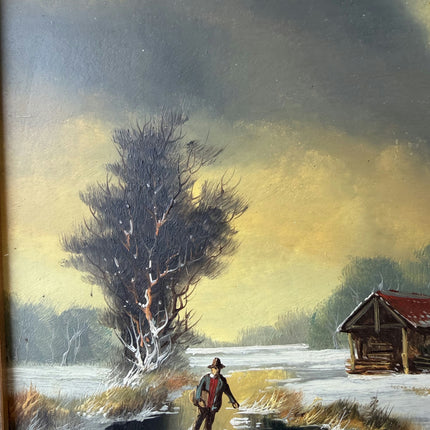 Intriguing Oil Painting Winter Landscape "Winter Stroll" Small Artwork Holland Art Shop