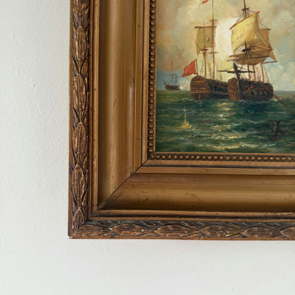 Fine Oil Painting Seascape "Sailing Ships" Striking Small Art Holland Art Shop