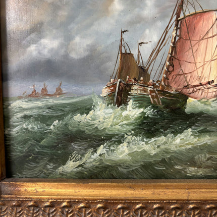 Original Seascape Oil Painting "Sailing Ship" Handcrafted Small Art Holland Art Shop