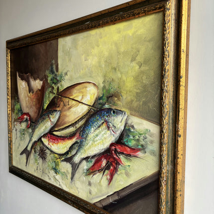 Original Still Life Oil Painting "Fresh Fish" Expressive Large Artwork Holland Art Shop