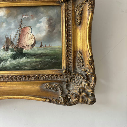 Original Seascape Oil Painting "Sailing Ship" Handcrafted Small Art Holland Art Shop