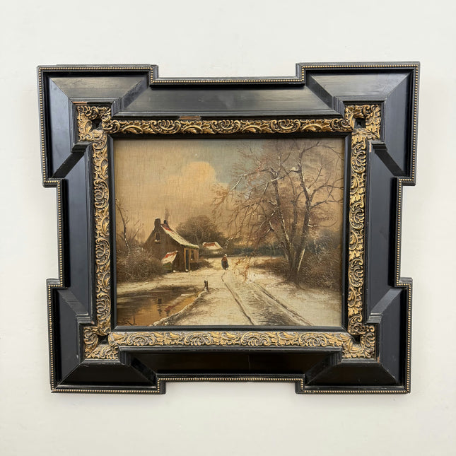 Rustic Winter Landscape Oil Painting "Ornate Frame" Authentic Artwork Holland Art Shop