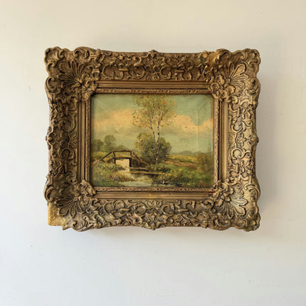 Original Landscape Oil Painting "Ornate Frame" Authentic Small Artwork Holland Art Shop