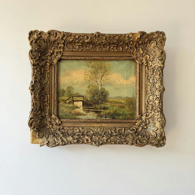 Original Landscape Oil Painting "Ornate Frame" Authentic Small Artwork Holland Art Shop