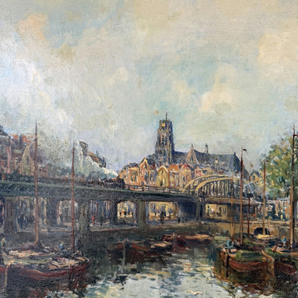 Refined Cityscape Oil Painting "City Canal" Traditional Artwork Holland Art Shop