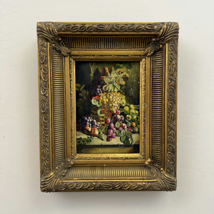 19th Century Antique Still Life Oil Painting "Grapes Basket" Small Artwork Holland Art Shop