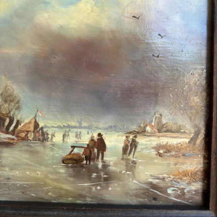 Vintage Winter Landscape Oil Painting "Wooden Frame" Expressive Small Artwork Holland Art Shop