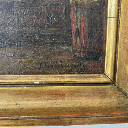 19th Century Antique Interior Oil Painting "Gilded Frame" Small Artwork Holland Art Shop