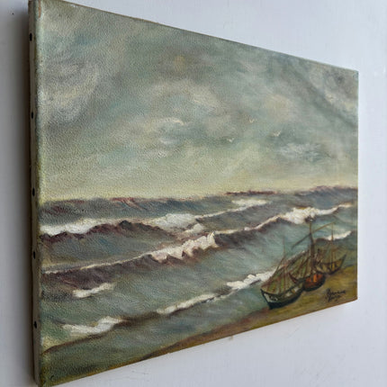 Refined Seascape Oil Painting "Fishing Boats" Expressive Small Art Holland Art Shop