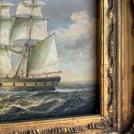 Classic Seascape Oil Painting "Green Sails" Detailed French Artwork Holland Art Shop