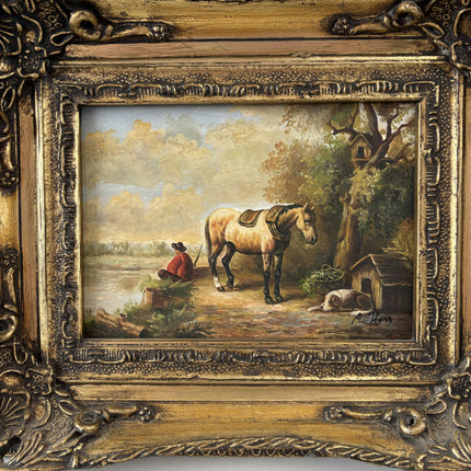 19th Century Oil Painting Figurative "Saddle Horse" French Artwork Holland Art Shop