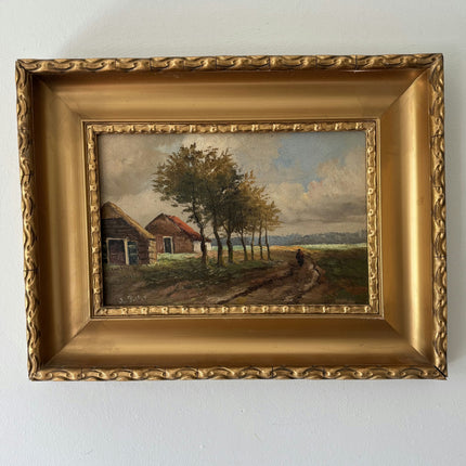 19th Century Antique Interior Oil Painting "Thatched Cottage" Small Art Holland Art Shop