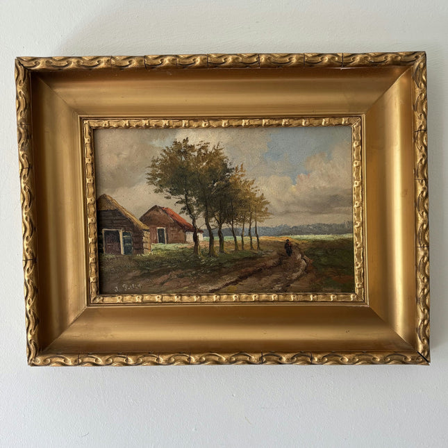 19th Century Antique Interior Oil Painting "Thatched Cottage" Small Art Holland Art Shop