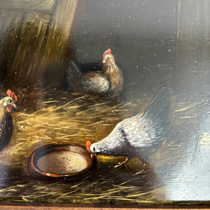 Elegant Animals Oil Painting "Feeding Chickens" Expressive Small Artwork Holland Art Shop