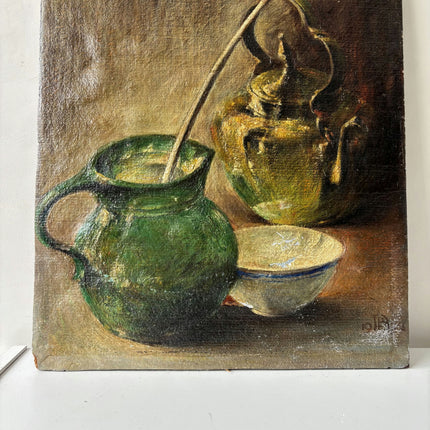 19th Century Antique Interior Oil Painting "Green Teapot" Art Holland Art Shop