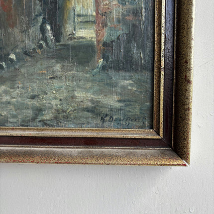 Original Cityscape Oil Painting "Canal Boats" Refined Small Art Holland Art Shop
