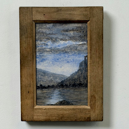 Original Landscape Aquarel "Wooden Frame" Rustic Small Artwork Holland Art Shop