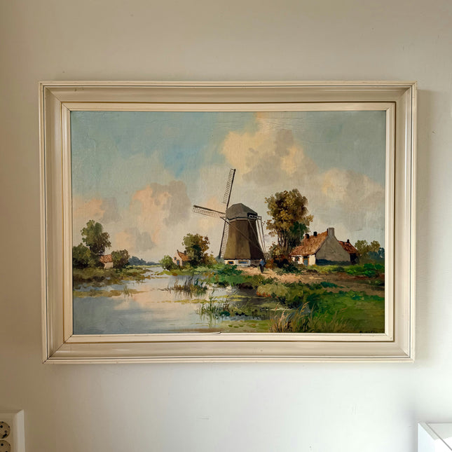 Figurative Oil Painting Landscape "Windmill Scene" Antique Large Art Holland Art Shop