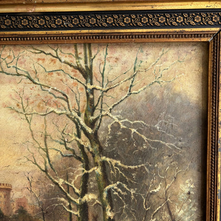 19th Century Antique Winter Landscape Oil Painting "Gilded Frame" French Art Holland Art Shop