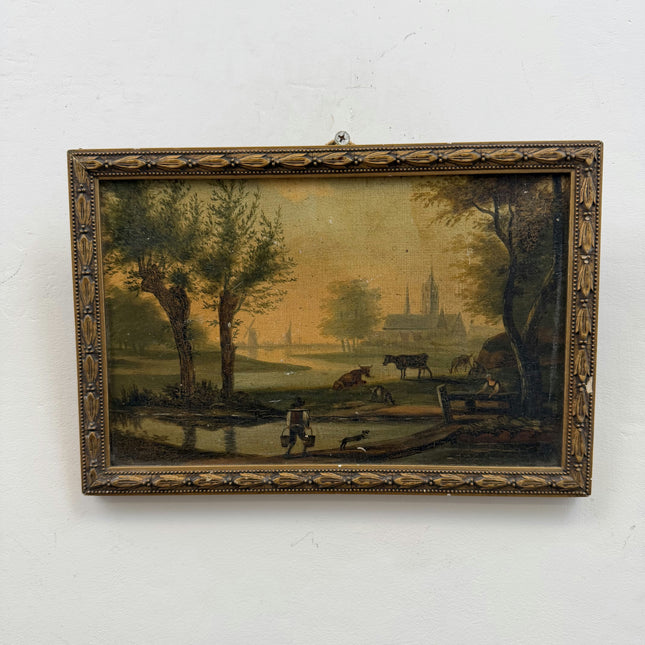 19th Century Antique Landscape Oil Painting "Framed Painting" Small Art Holland Art Shop