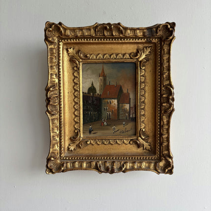 Original Cityscape Oil Painting "Gilded Frame" Authentic Small Artwork Holland Art Shop