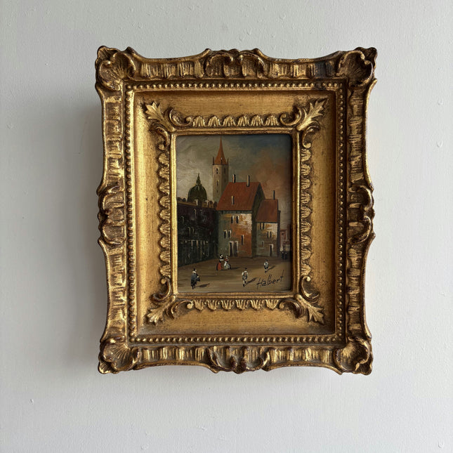 Original Cityscape Oil Painting "Gilded Frame" Authentic Small Artwork Holland Art Shop