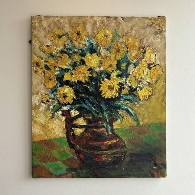 Original Floral Still Life Oil Painting "Sunflower Vase" Vintage Artwork Holland Art Shop