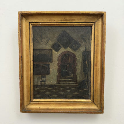 19th Century Antique Interior Oil Painting "Wooden Chair" Small Artwork Holland Art Shop