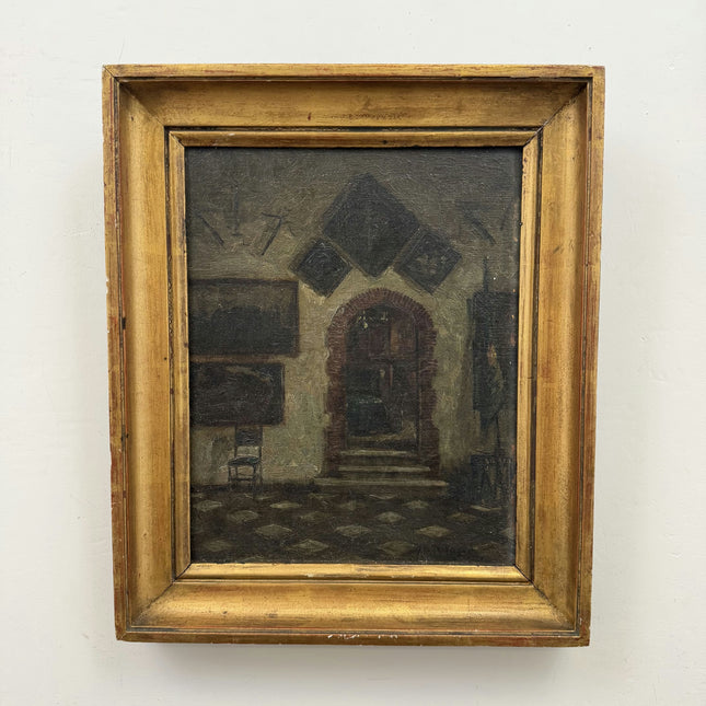 19th Century Antique Interior Oil Painting "Wooden Chair" Small Artwork Holland Art Shop
