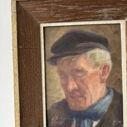 Original Oil Painting Portrait "Pensive Man" Fine Small Art Holland Art Shop
