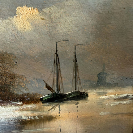Rustic Winter Landscape Oil Painting "Sailing Boat" Timeless Small Art Holland Art Shop