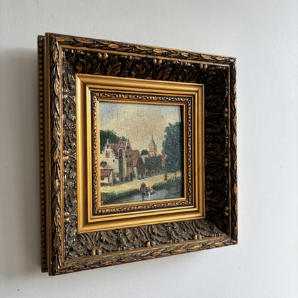 Refined Cityscape Oil Painting "Ornate Frame" Vintage Small Artwork Holland Art Shop