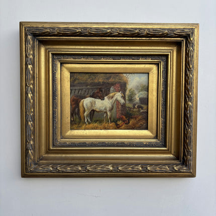 Authentic Animals Oil Painting "White Horse" Handcrafted Small Art Holland Art Shop