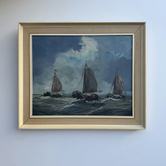 Rustic Seascape Oil Painting "Sailing Boats" Traditional Artwork Holland Art Shop