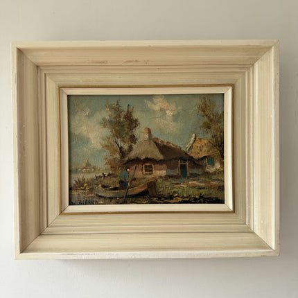 Original Landscape Oil Painting "Thatched Cottage" Rustic Small Art Holland Art Shop