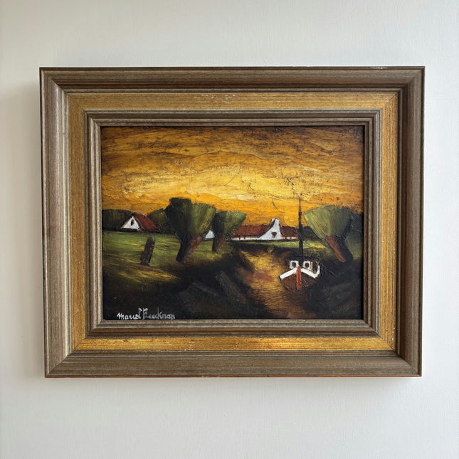 Rustic Landscape Oil Painting "Small Boat" Traditional Belgique Artwork Holland Art Shop