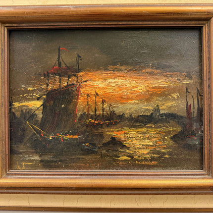 Elegant Harbor Scene Oil Painting "Wooden Frame" Classic Small Artwork Holland Art Shop